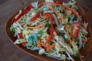 Cabbage with chicken, nuts, and spicy dressing